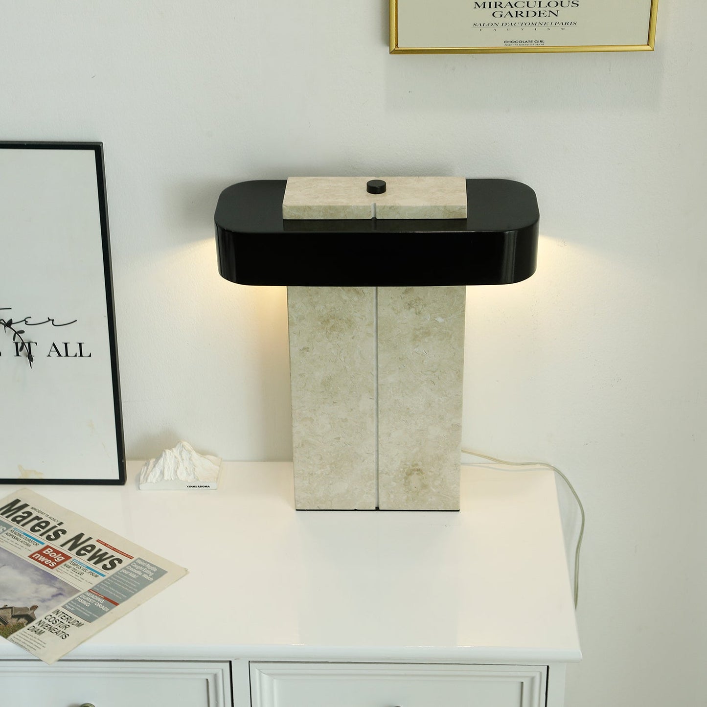 Bastion Marble Table Lamp | Marble & Metal | Black/Beige