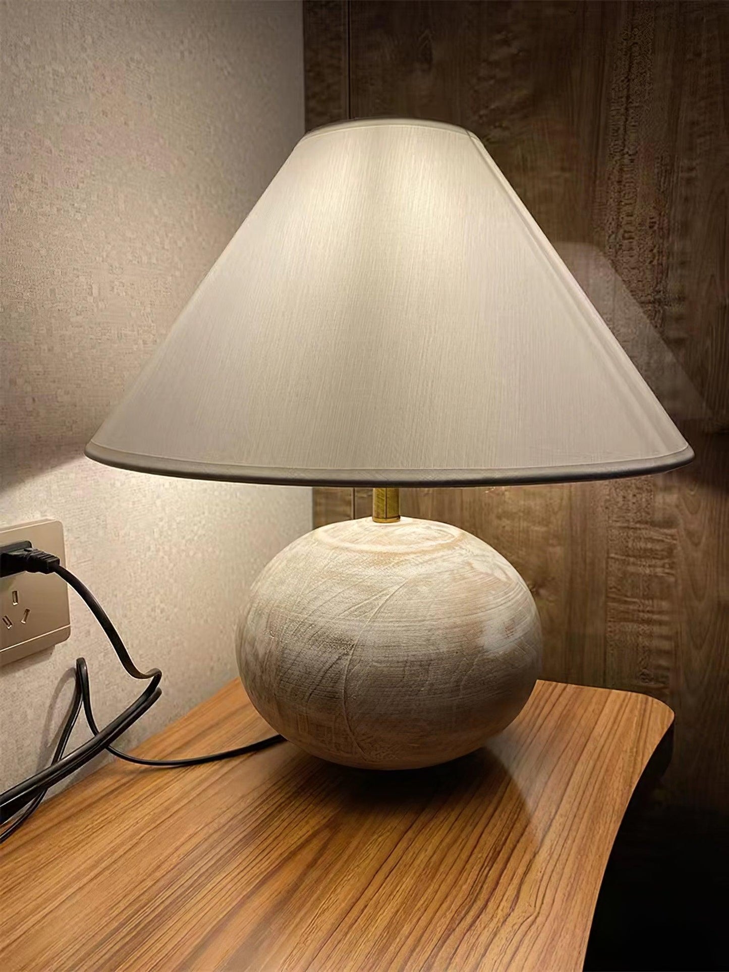 Beachside Table Lamp | Wood, Fabric, Metal | White Shade