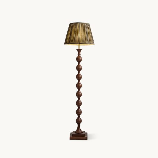 Beaded Column Floor Lamp | Wood & Fabric | Gold or Walnut Color