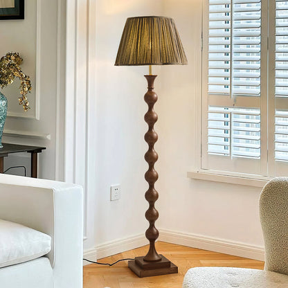 Beaded Column Floor Lamp | Wood & Fabric | Gold or Walnut Color