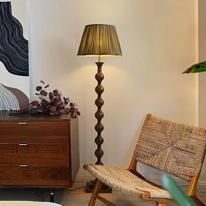 Beaded Column Floor Lamp | Wood & Fabric | Gold or Walnut Color