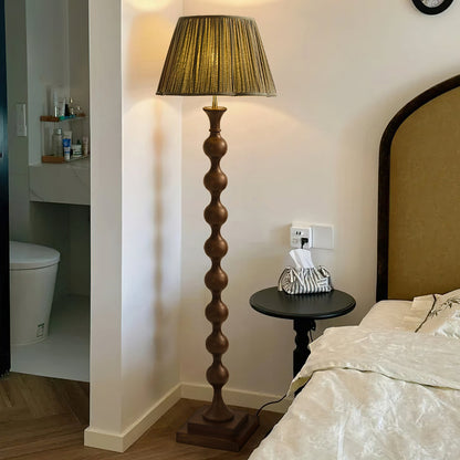Beaded Column Floor Lamp | Wood & Fabric | Gold or Walnut Color
