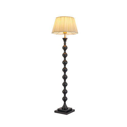 Beaded Column Floor Lamp | Wood & Fabric | Gold or Walnut Color
