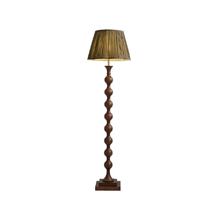 Beaded Column Floor Lamp | Wood & Fabric | Gold or Walnut Color
