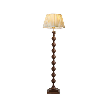 Beaded Column Floor Lamp | Wood & Fabric | Gold or Walnut Color