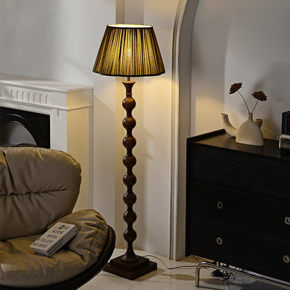 Beaded Column Floor Lamp | Wood & Fabric | Gold or Walnut Color