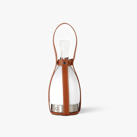Portable Battery Table Lamp | Leather, Glass, Metal | Brown & White