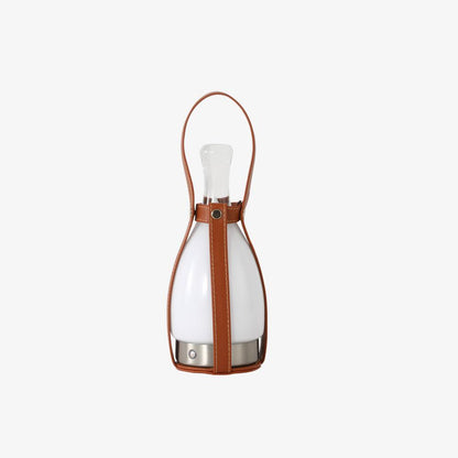 Portable Battery Table Lamp | Leather, Glass, Metal | Brown & White
