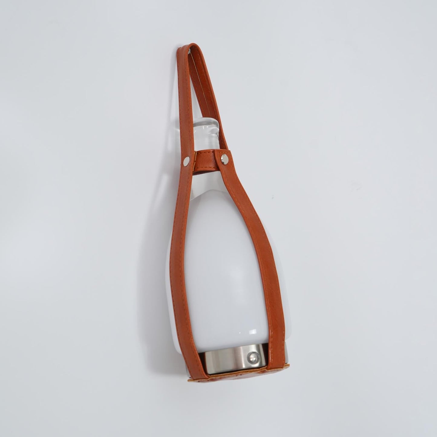 Portable Battery Table Lamp | Leather, Glass, Metal | Brown & White