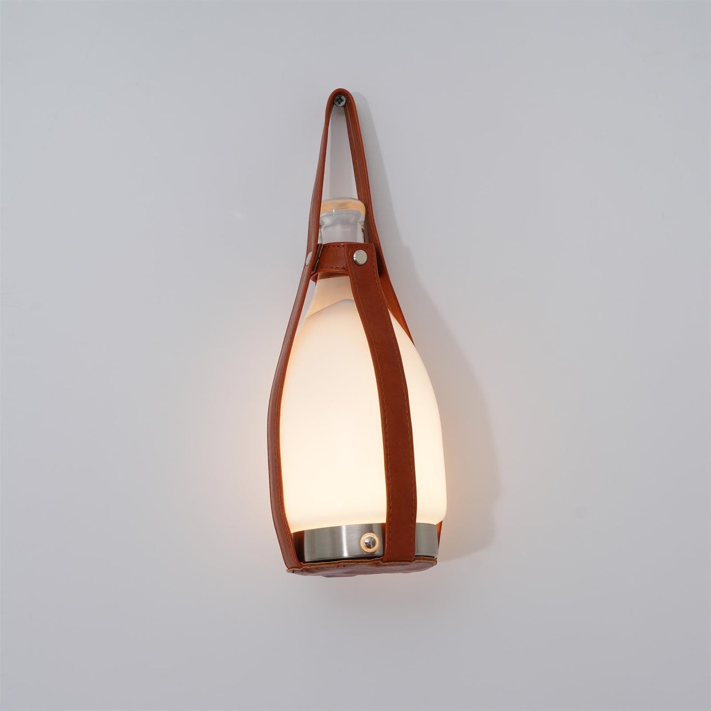 Portable Battery Table Lamp | Leather, Glass, Metal | Brown & White