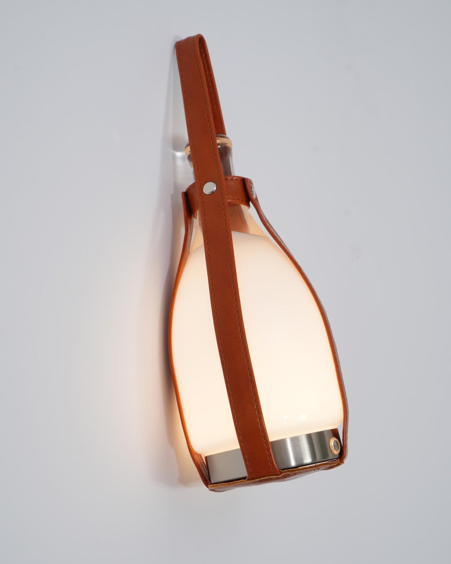 Portable Battery Table Lamp | Leather, Glass, Metal | Brown & White