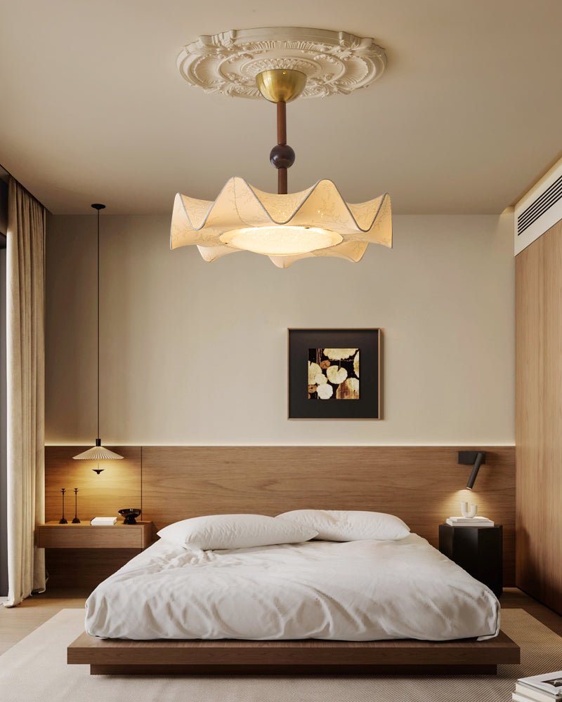 Bellara Ceiling Light | Fabric, Metal, Wood | Beige, Walnut, Gold