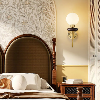 Bellevue Wall Lamp | Opaline Glass & Brass | Walnut & White