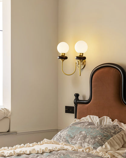 Bellevue Wall Lamp | Opaline Glass & Brass | Walnut & White