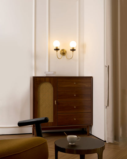 Bellevue Wall Lamp | Opaline Glass & Brass | Walnut & White
