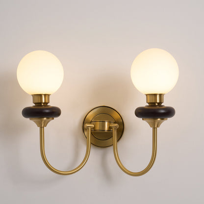 Bellevue Wall Lamp | Opaline Glass & Brass | Walnut & White