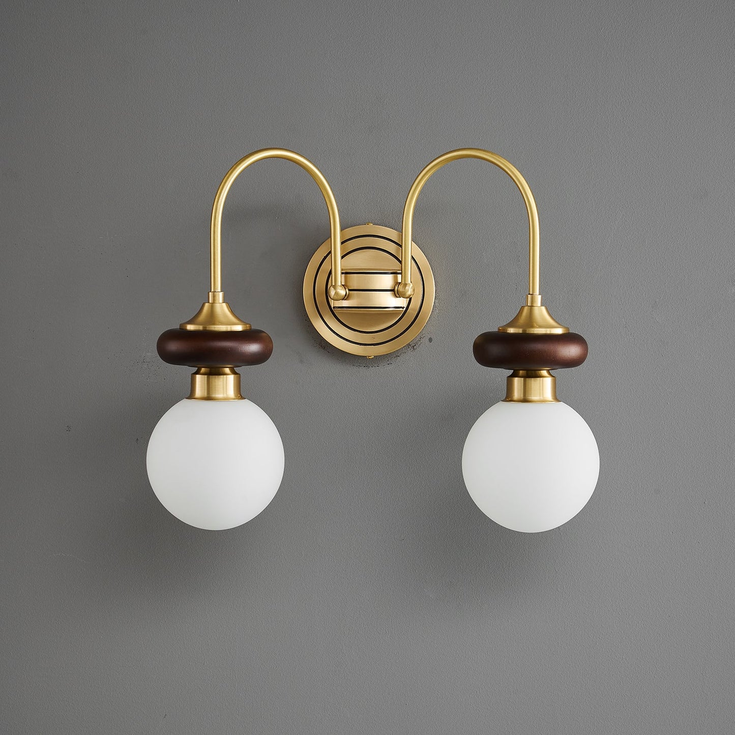 Bellevue Wall Lamp | Opaline Glass & Brass | Walnut & White