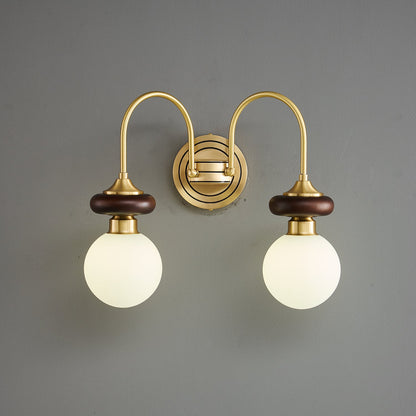 Bellevue Wall Lamp | Opaline Glass & Brass | Walnut & White