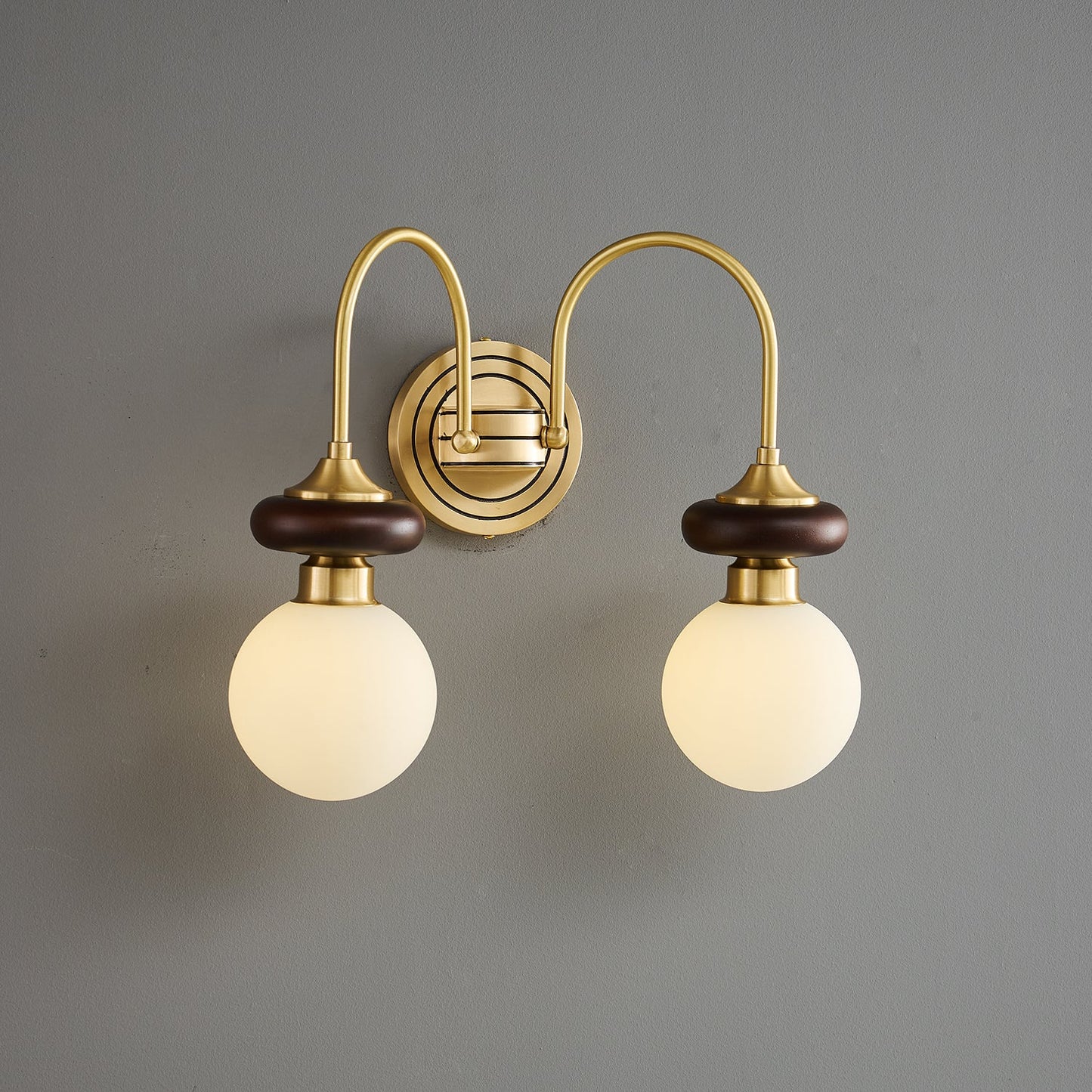 Bellevue Wall Lamp | Opaline Glass & Brass | Walnut & White
