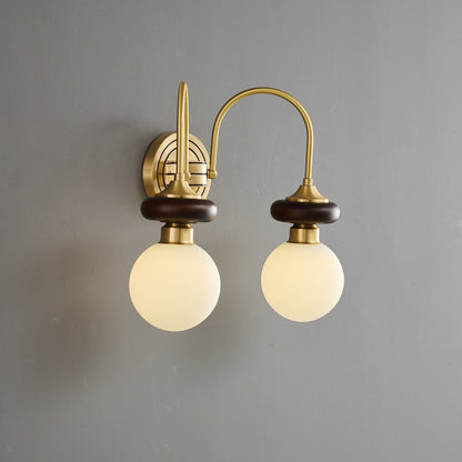 Bellevue Wall Lamp | Opaline Glass & Brass | Walnut & White