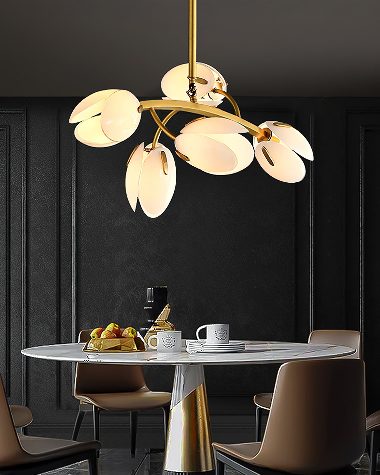Belluno Chandelier | Brass & Opal Glass | 3, 5, or 8 Lights