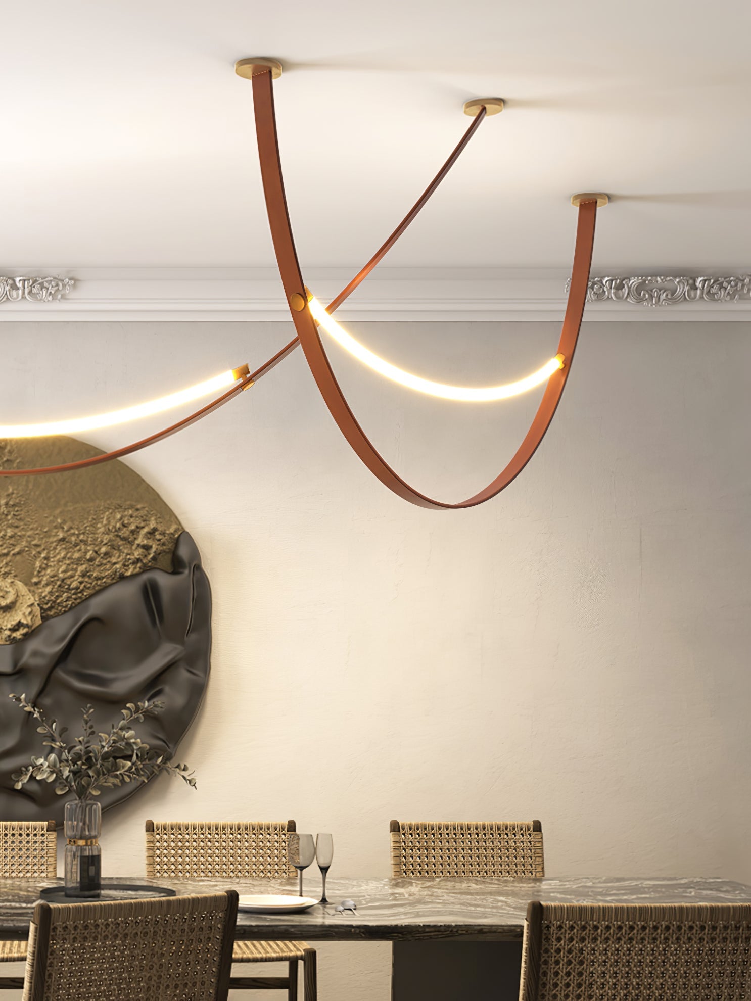 Belt Pendant Lamp | Leather & Acrylic | Black or Brown, Adjustable Length