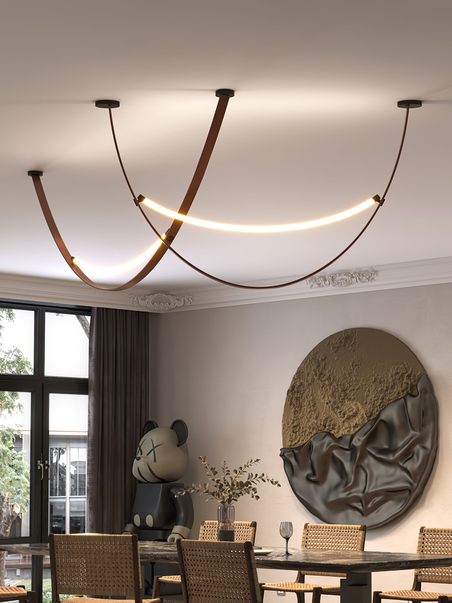Belt Pendant Lamp | Leather & Acrylic | Black or Brown, Adjustable Length