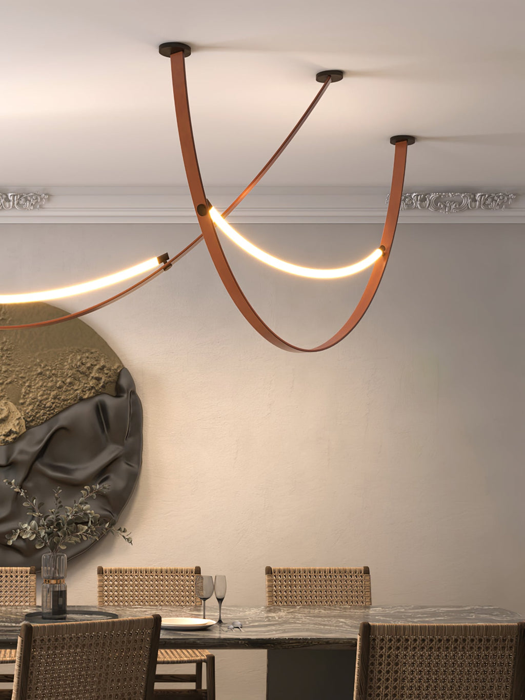 Belt Pendant Lamp | Leather & Acrylic | Black or Brown, Adjustable Length