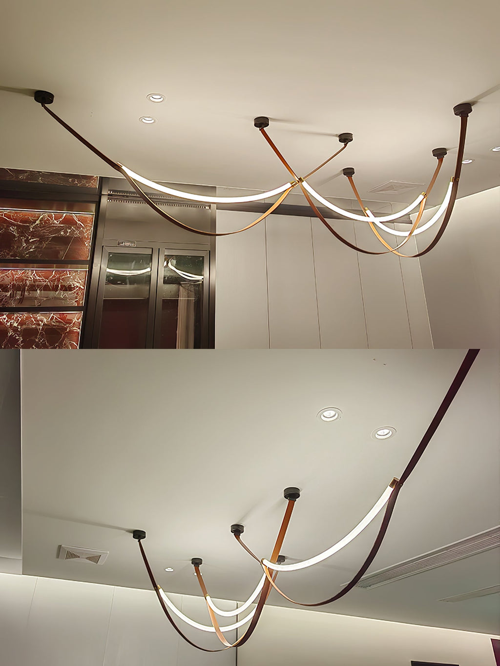 Belt Pendant Lamp | Leather & Acrylic | Black or Brown, Adjustable Length