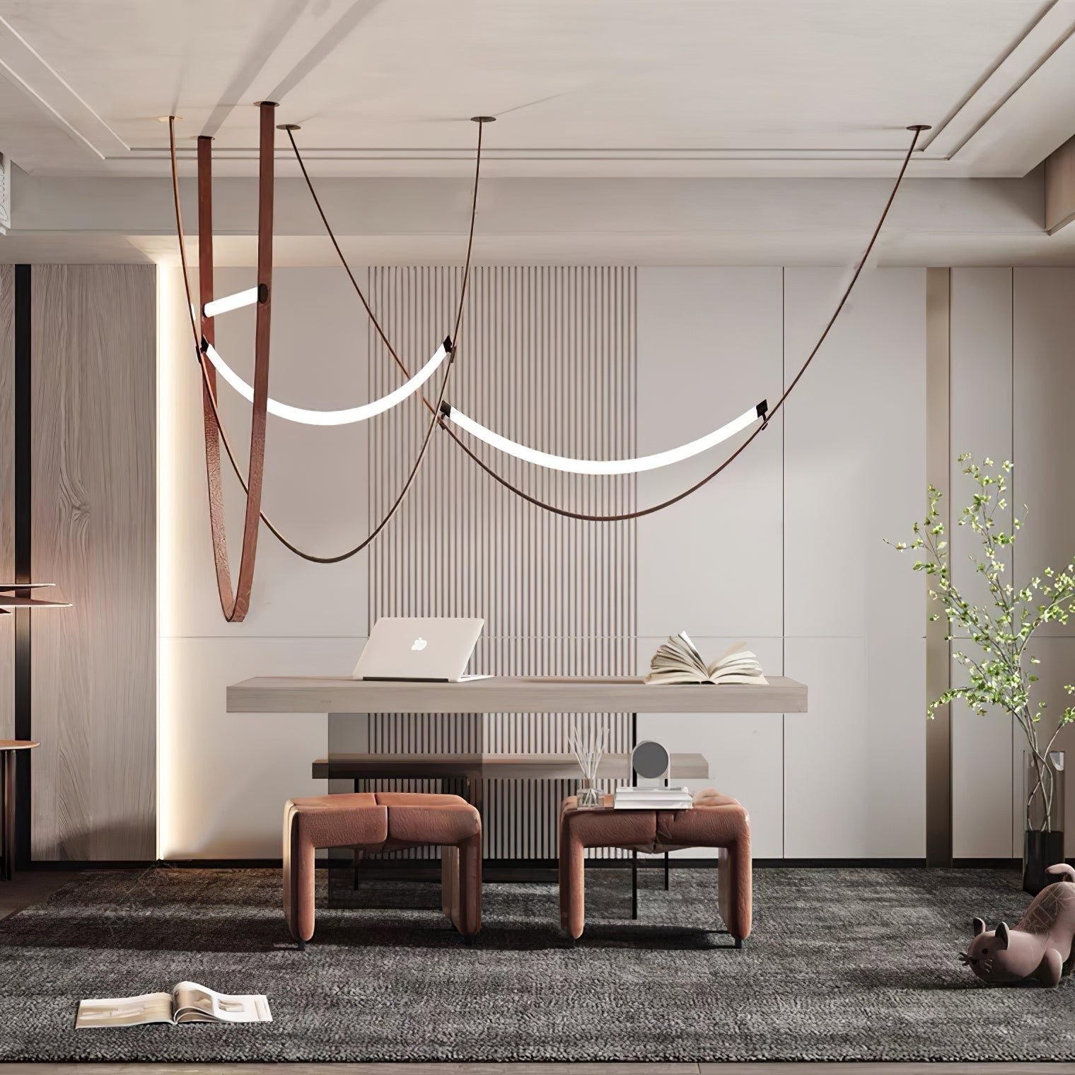 Belt Pendant Lamp | Leather & Acrylic | Black or Brown, Adjustable Length