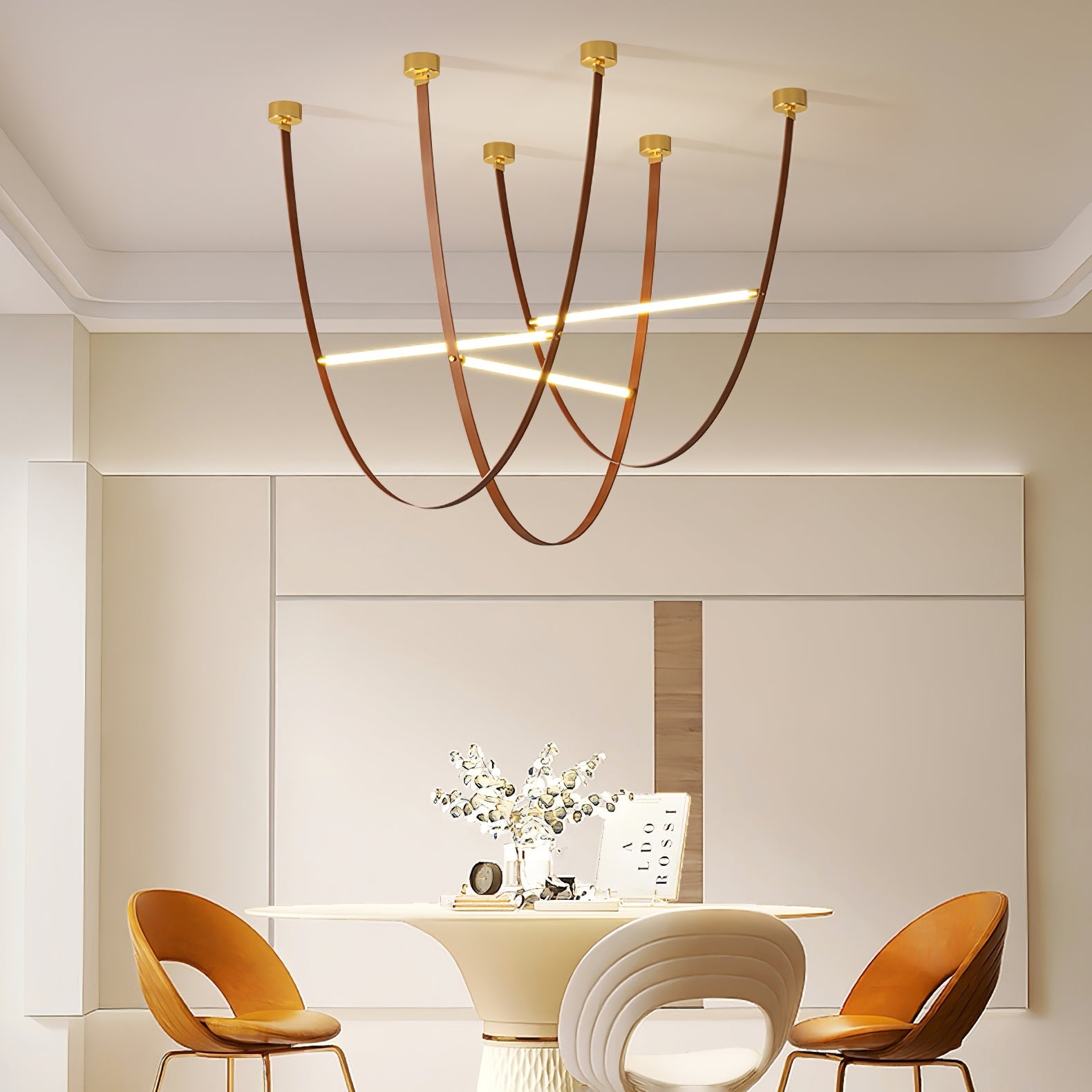Belt Pendant Lamp | Leather & Acrylic | Black or Brown, Adjustable Length
