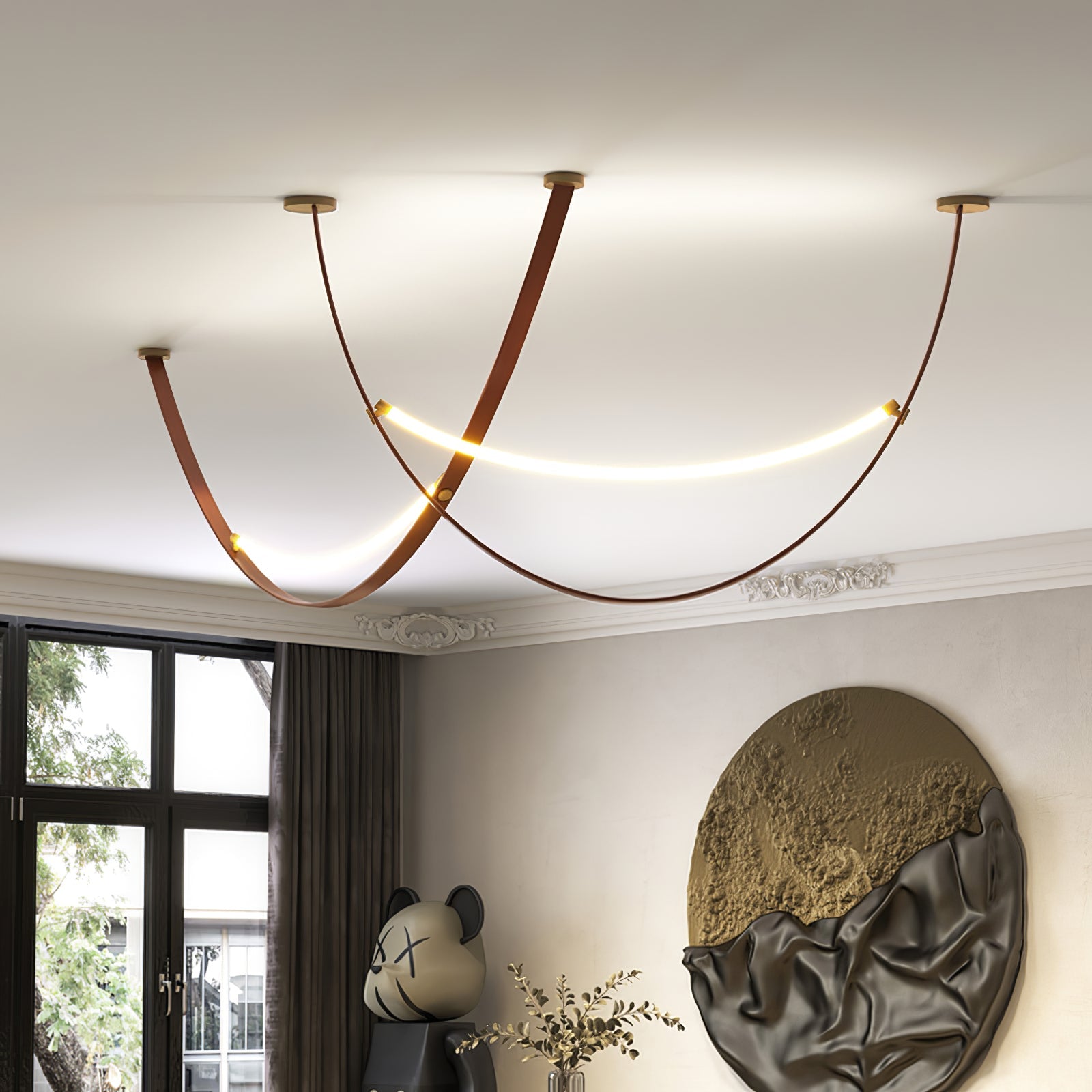 Belt Pendant Lamp | Leather & Acrylic | Black or Brown, Adjustable Length