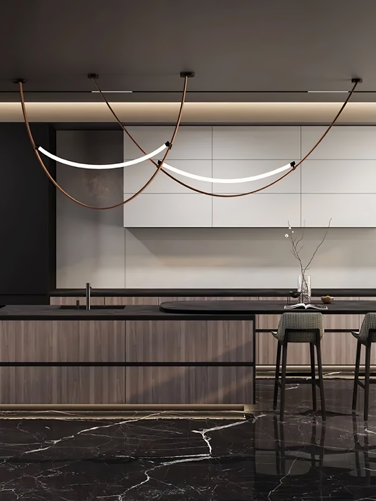 Belt Pendant Lamp | Leather & Acrylic | Black or Brown, Adjustable Length