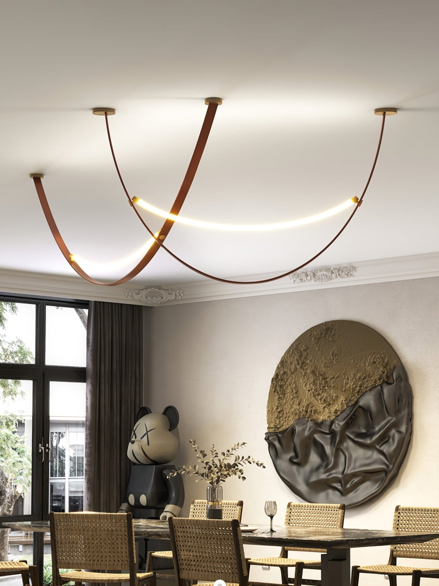 Belt Pendant Lamp | Leather & Acrylic | Black or Brown, Adjustable Length