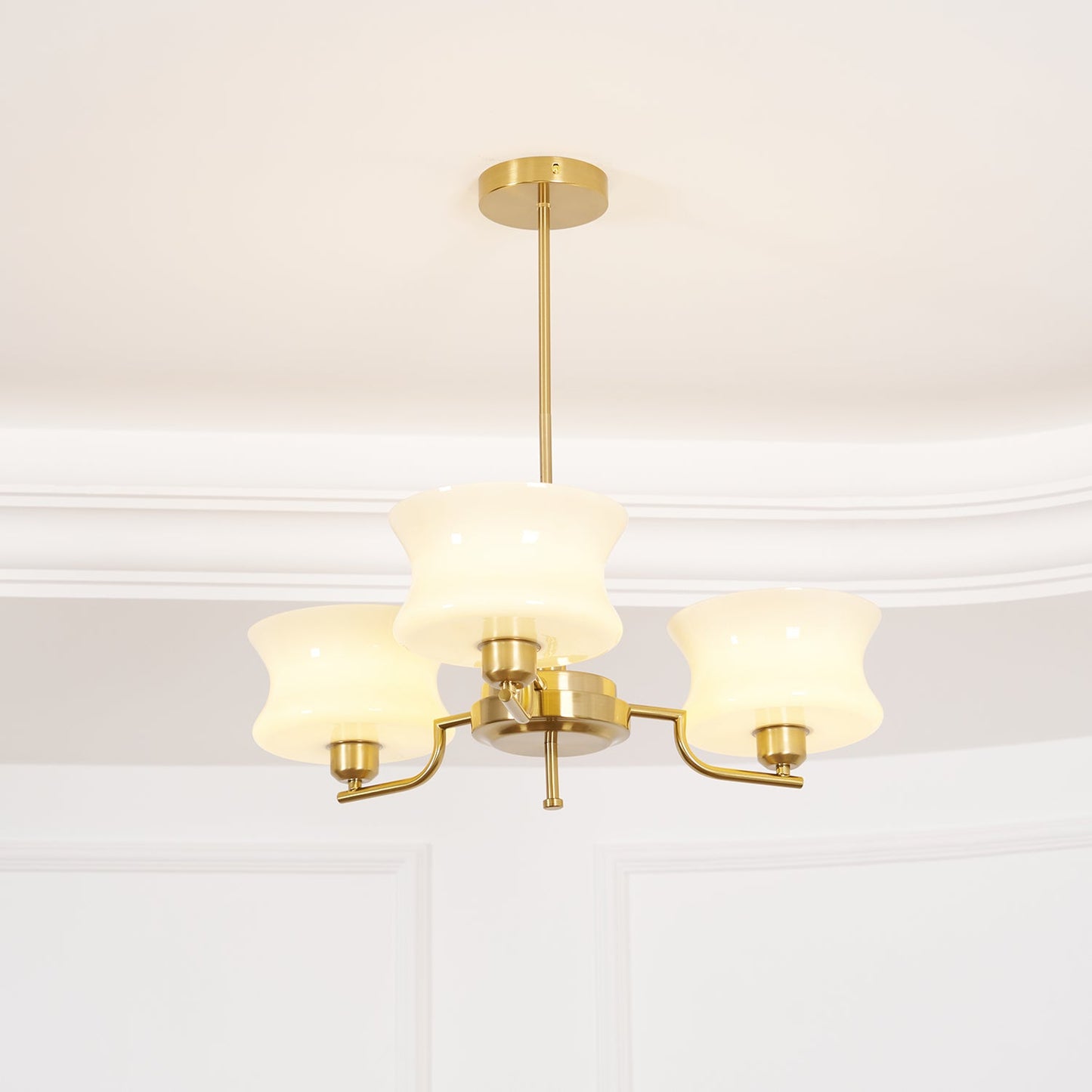 Belue Chandelier | Vintage Gold Metal & Glass | 3 or 5 Heads