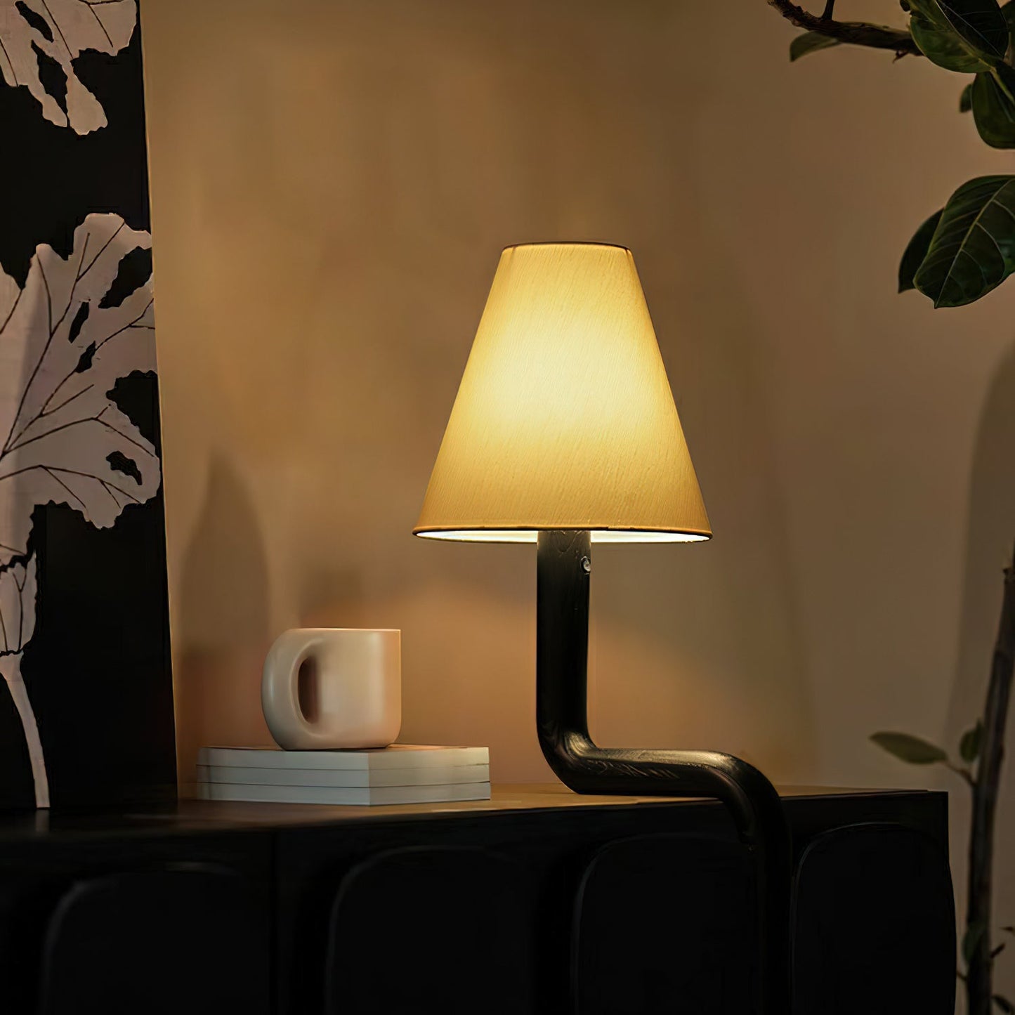 Bend Wood Table Lamp | Wood, Metal, Fabric | White Shade