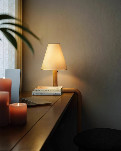Bend Wood Table Lamp | Wood, Metal, Fabric | White Shade