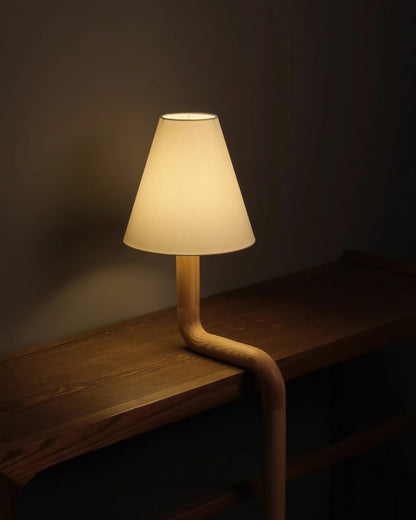 Bend Wood Table Lamp | Wood, Metal, Fabric | White Shade