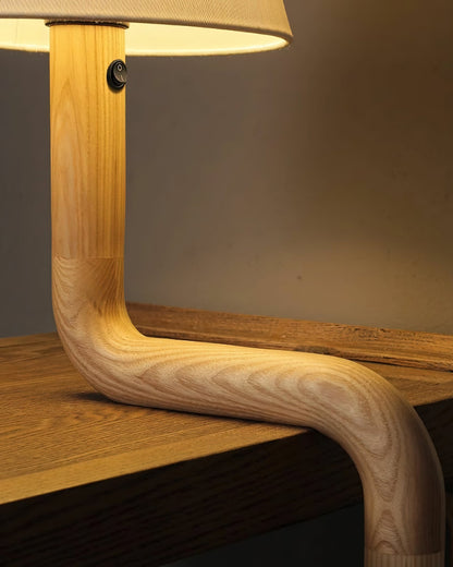 Bend Wood Table Lamp | Wood, Metal, Fabric | White Shade