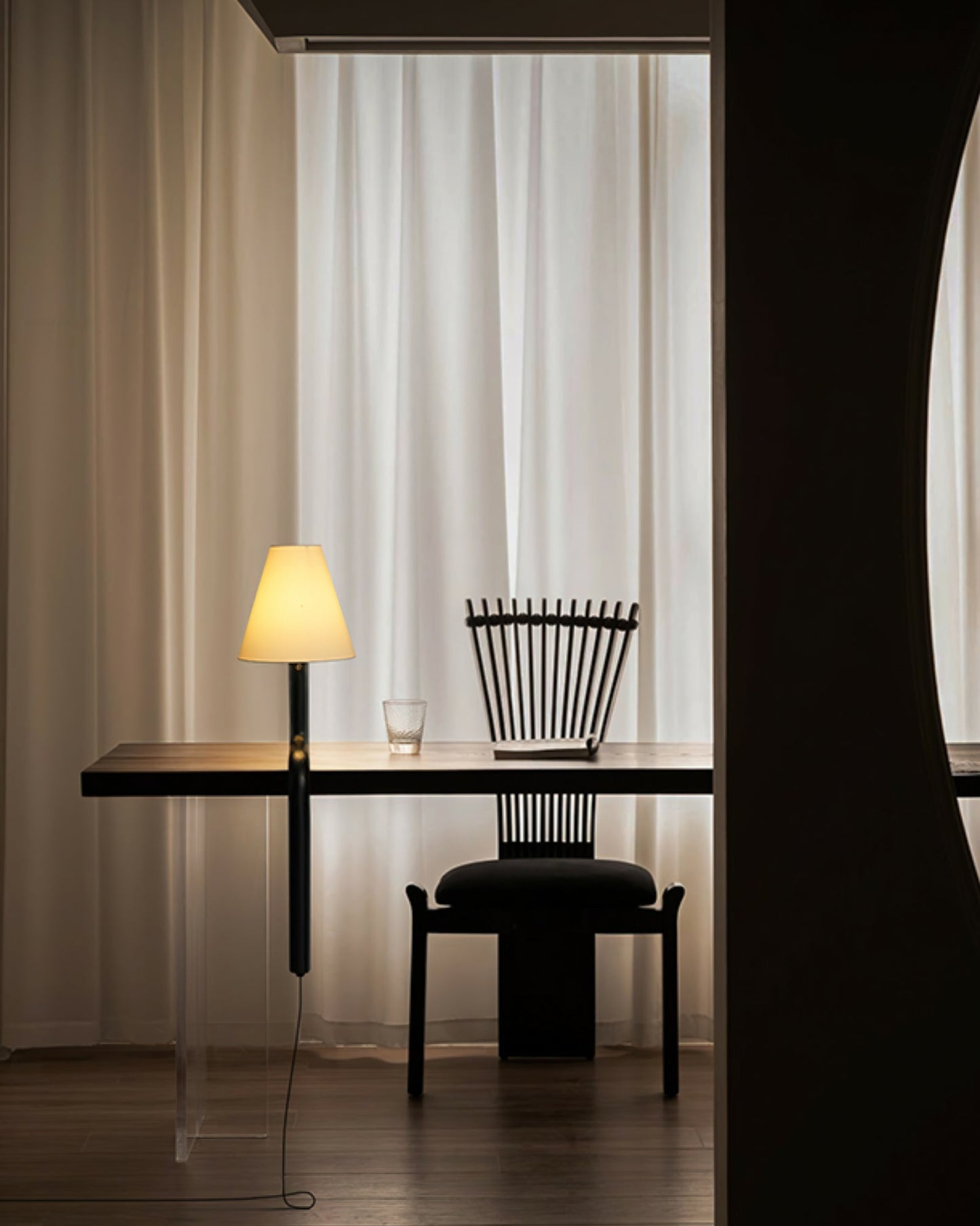 Bend Wood Table Lamp | Wood, Metal, Fabric | White Shade
