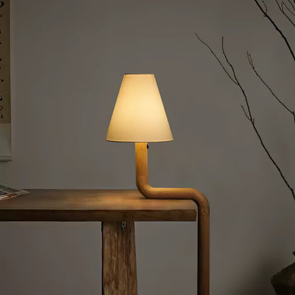Bend Wood Table Lamp | Wood, Metal, Fabric | White Shade
