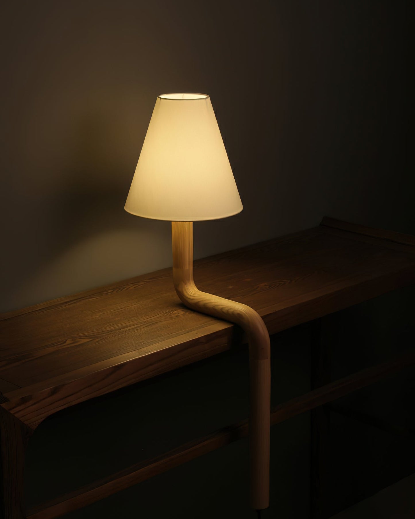 Bend Wood Table Lamp | Wood, Metal, Fabric | White Shade