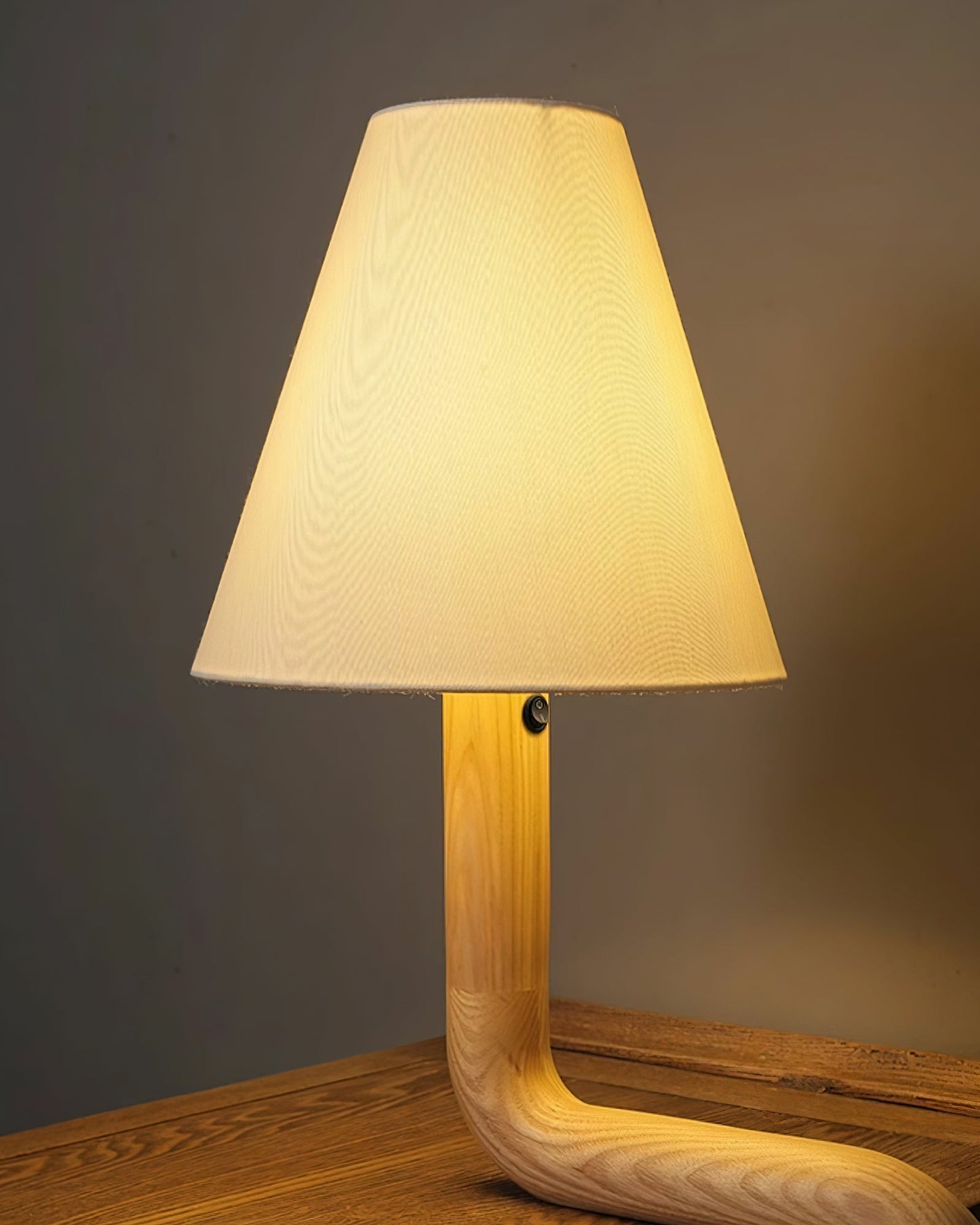 Bend Wood Table Lamp | Wood, Metal, Fabric | White Shade