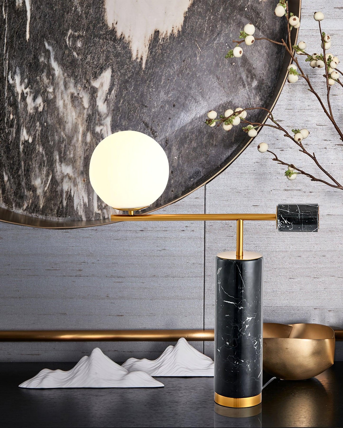 Bendik Ceramic Desk Lamp | Metal, Glass, Marble | Black+Gold, White+Gold