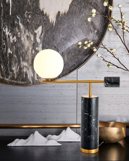 Bendik Ceramic Desk Lamp | Metal, Glass, Marble | Black+Gold, White+Gold
