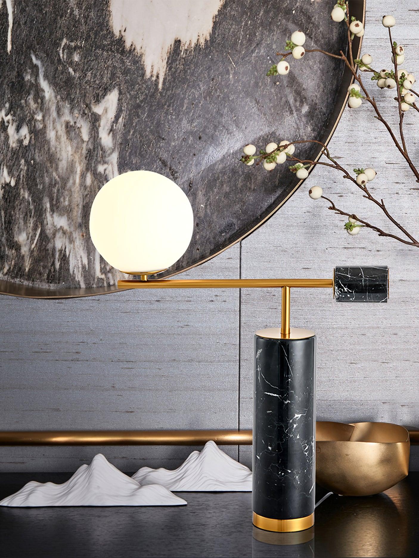 Bendik Ceramic Desk Lamp | Metal, Glass, Marble | Black+Gold, White+Gold