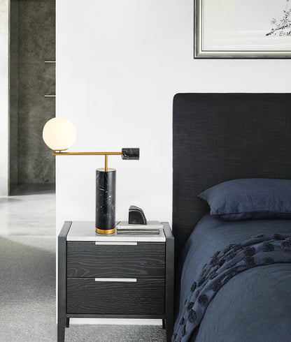 Bendik Ceramic Desk Lamp | Metal, Glass, Marble | Black+Gold, White+Gold