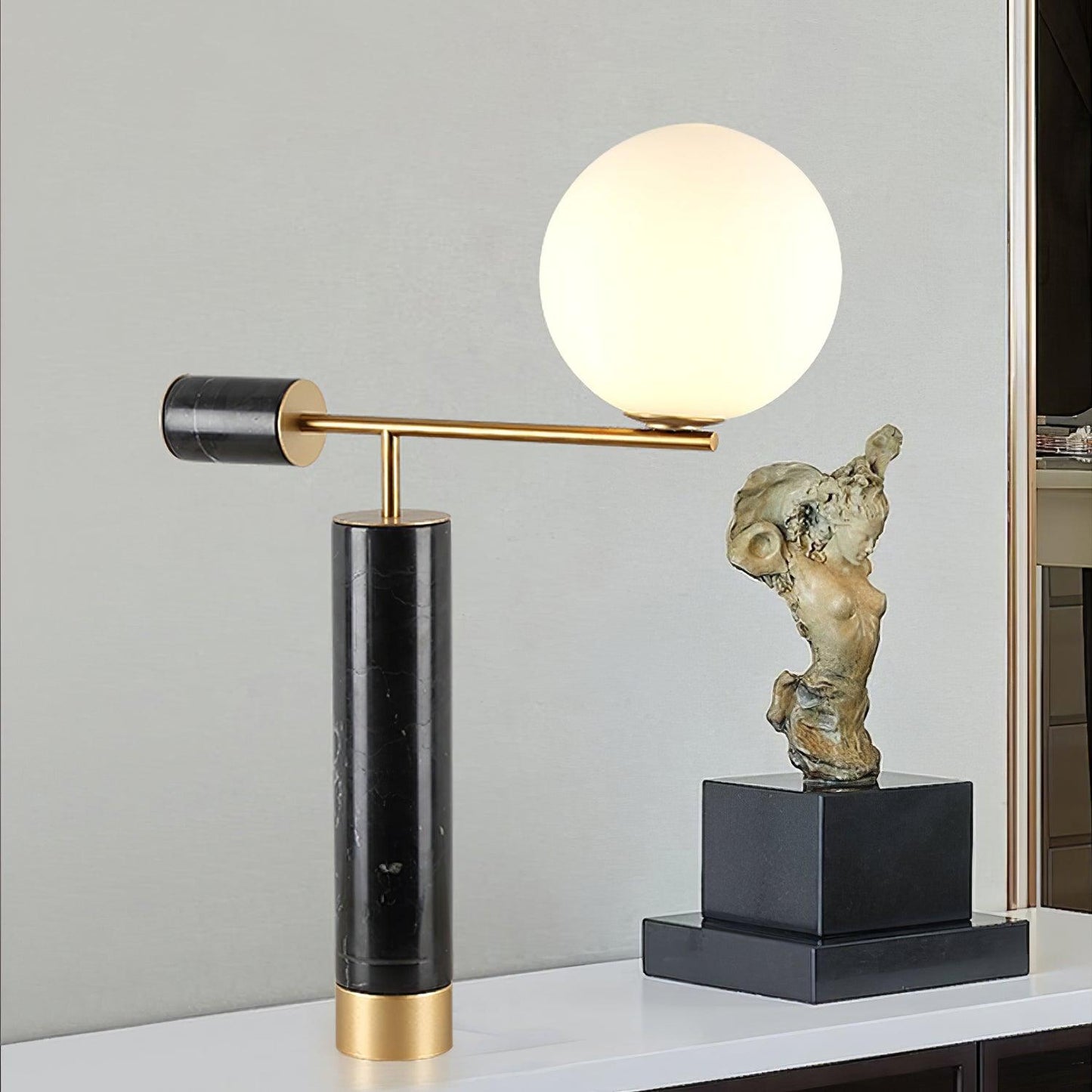 Bendik Ceramic Desk Lamp | Metal, Glass, Marble | Black+Gold, White+Gold