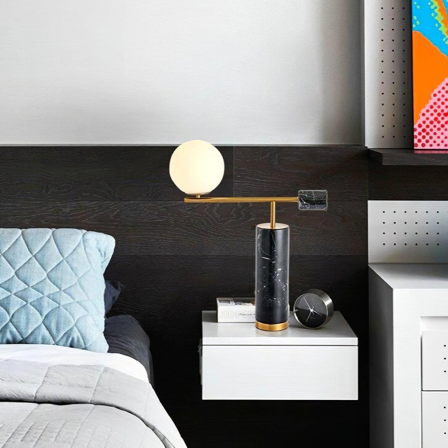 Bendik Ceramic Desk Lamp | Metal, Glass, Marble | Black+Gold, White+Gold