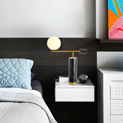 Bendik Ceramic Desk Lamp | Metal, Glass, Marble | Black+Gold, White+Gold